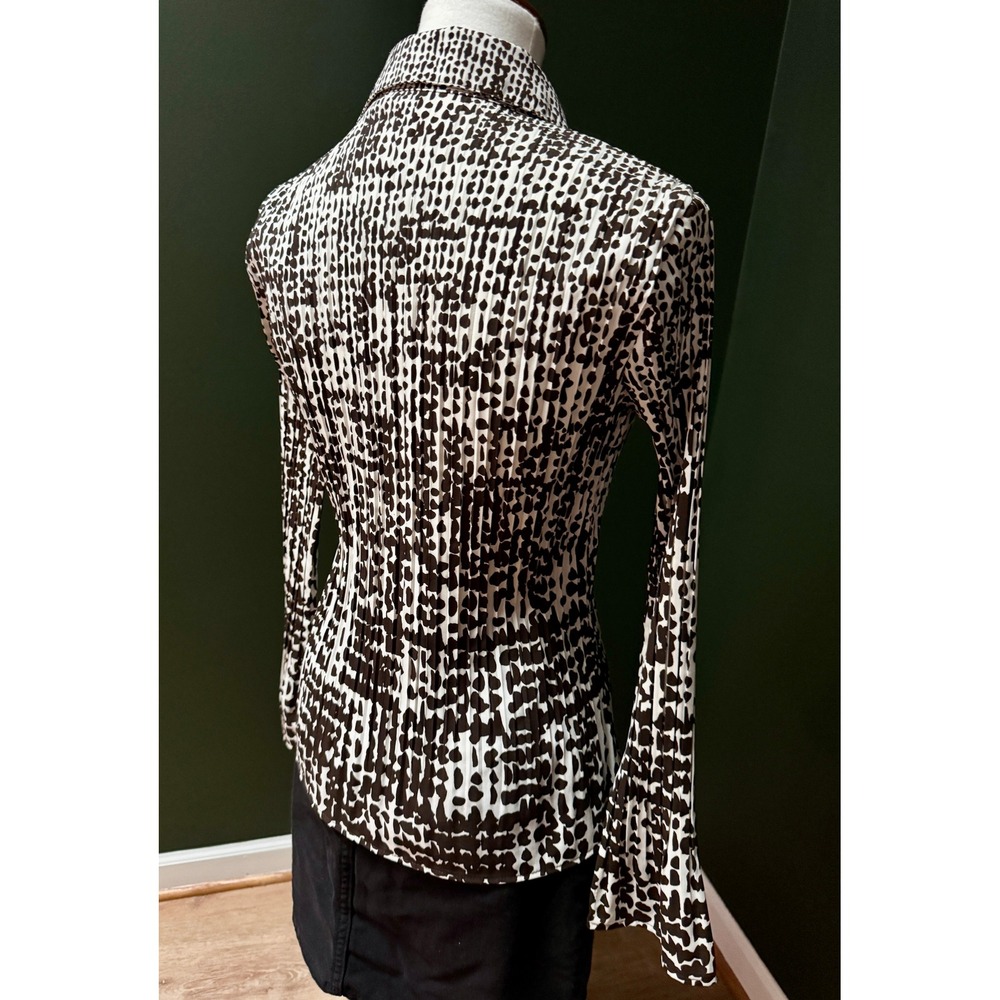 NWOT Apt. 9 Brown & White Accordion Bell Sleeve Top Women's S - Picture 4 of 9